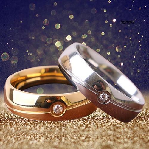 Nhẫn cưới chất liệu thép titan đính đá nhân tạo cỡ 6-11