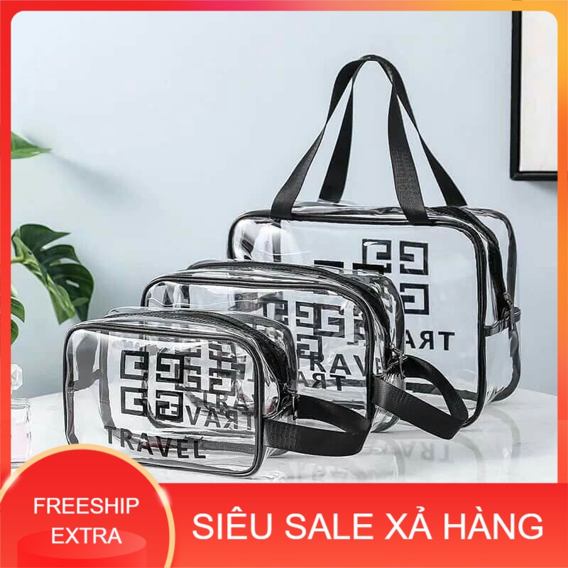 Sét 3 túi TRAVEL trong suốt, Sét 3 túi trong bằng nhựa PVC đa năng