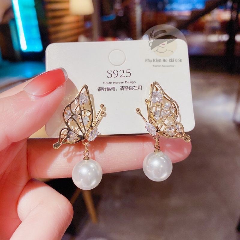 Bông tai Bạc bươm bươm đỏ cao cấp.❤️