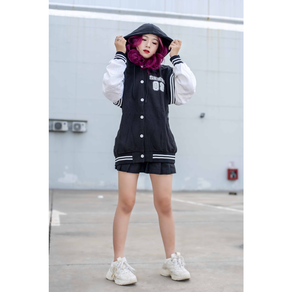 Áo khoác bomber 08 có nón phối tay trắng Chất Nỉ form rộng Unisex ZoZo