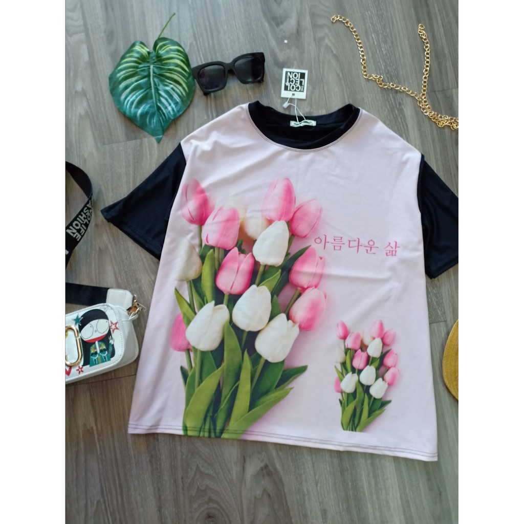 áo thun thái unisex oversize[hình hoa tulip]