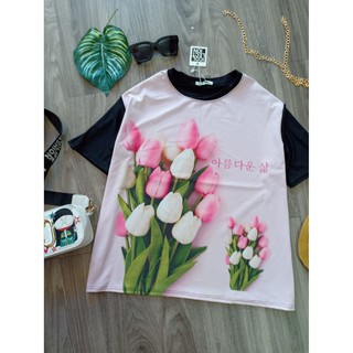 áo thun thái unisex oversize[hình hoa tulip] KY91