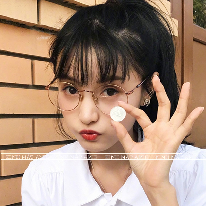 Gọng kính cận nữ AMIE Eyewear kính mắt tròn gọng kim loại phụ kiện thời trang 9901