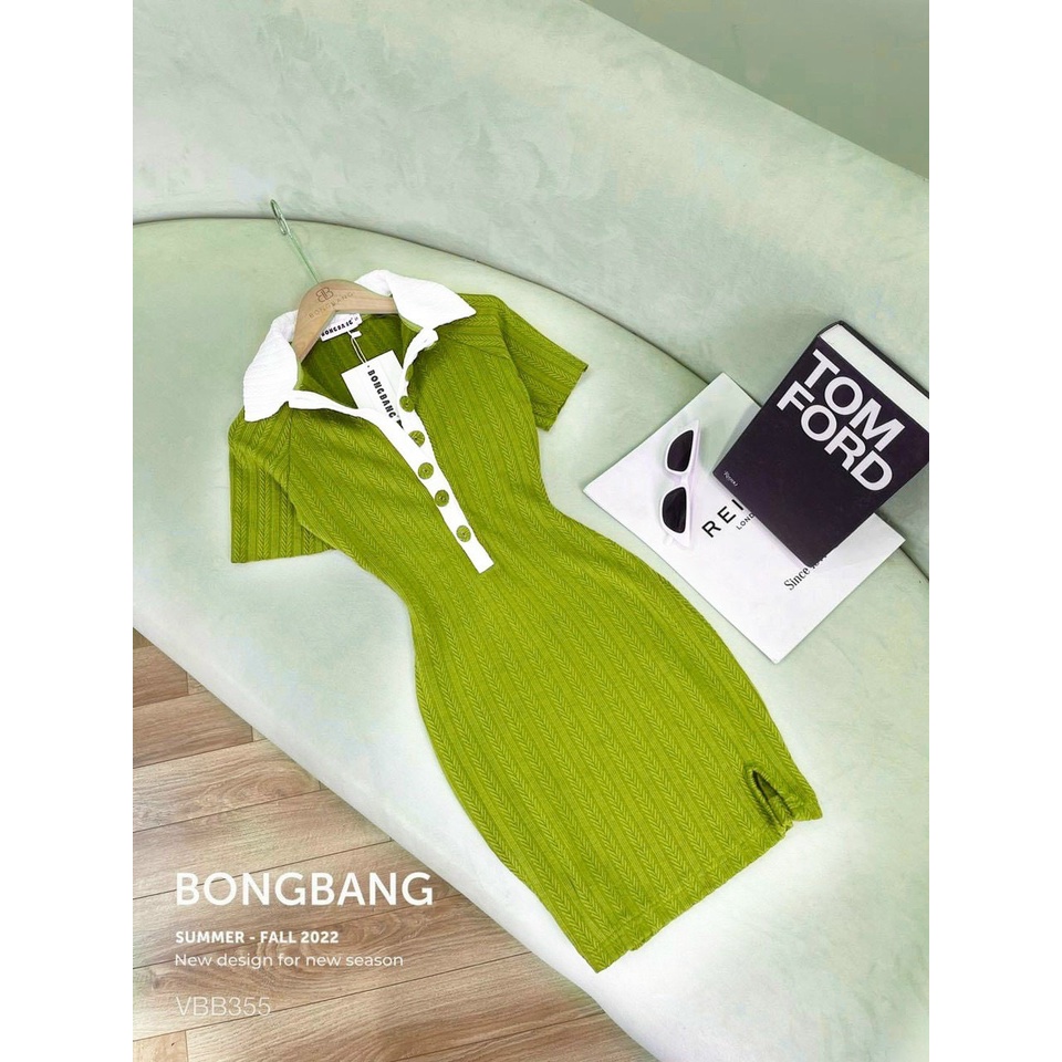 Đầm polo cổ bẻ màu trắng cài nút ôm body xẻ tà cực xinh , chất thun gân mềm mịn ly