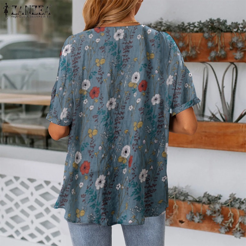 Áo Kiểu ZANZEA Tay 3/4 Cổ Chữ V Dáng Rộng Thời Trang Cho Nữ