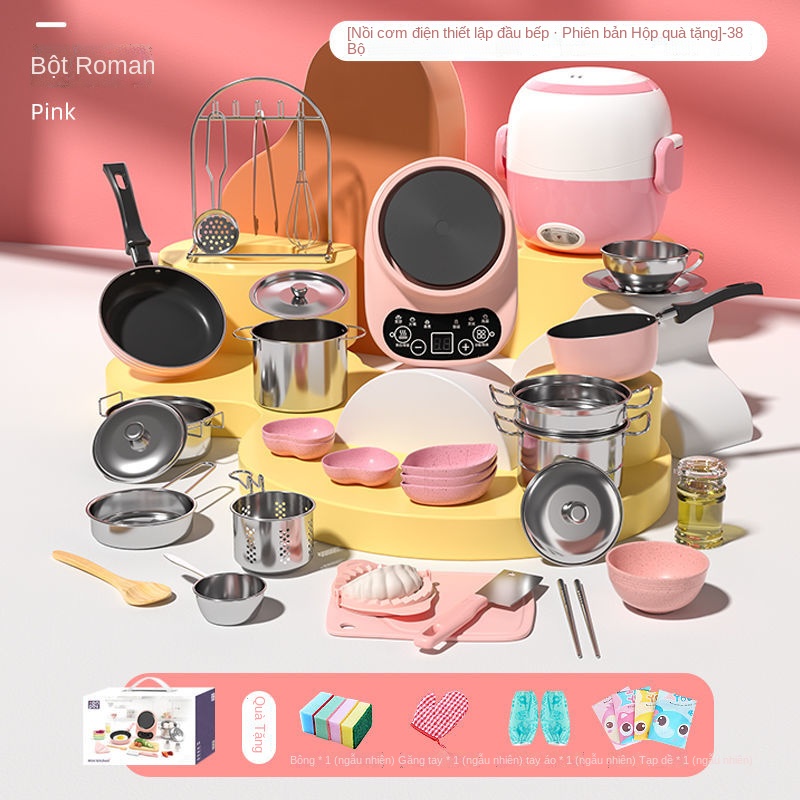 ✹❃Bếp mini thật nấu ăn trọn bộ đồ dùng nhà bếp trẻ em phiên bản thật có thể nấu đồ chơi 6 tuổi 10 bé gái 8 món quà sinh