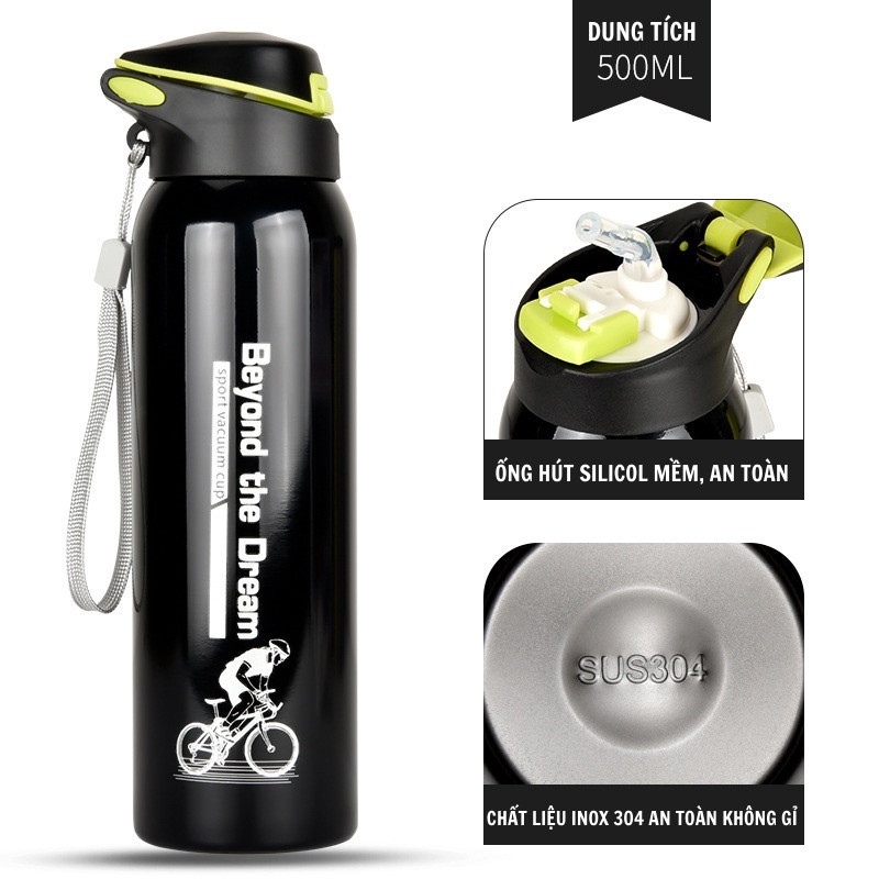 Bình giữ nhiệt inox 304 loại xịn dung tích 500ml bình nước thể thao đi xe đap, tập gym phượt