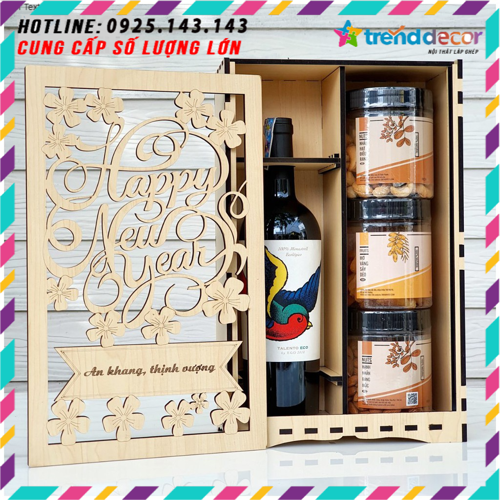 Hộp quà gỗ hộp quà tặng dịp lễ tết đẹp sang trọng thiết kế theo yêu cầu quà tặng ý nghĩa Trenddecor mẫu 01