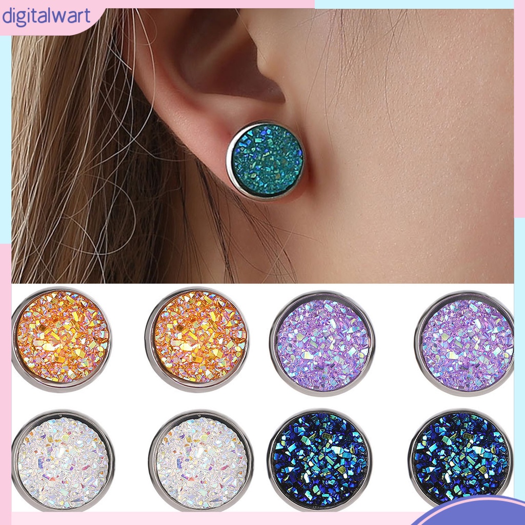 1 Đôi Khuyên Tai Tròn Đính Đá Nhiều Màu Bằng Thép Không Gỉ