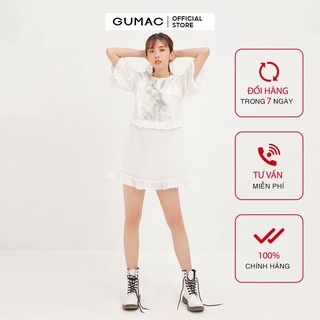 Đầm ôm nữ GUMAC in họa tiết, ôm body tay ngắn màu trăng DA12163