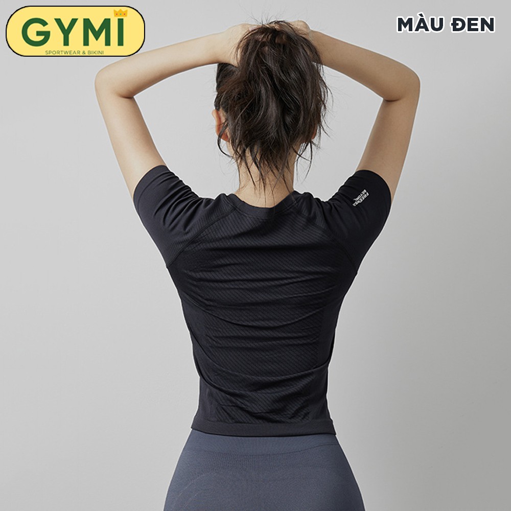 Áo tập gym yoga nữ body GYMI AC16 dáng áo thun ngắn tay chất dệt thấm mồ co giãn tốt thích hợp thể thao chạy bộ