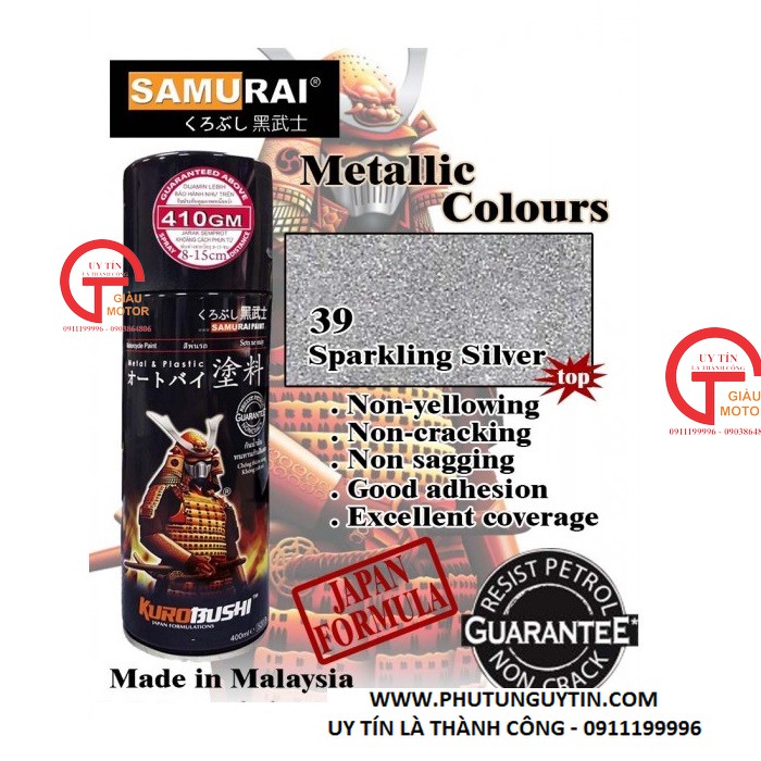 W39 _Sơn xit Samurai w39 màu bạc kim loại sơn mâm_ Metallic Silver  Tốt, giá rẻ, giao nhanh