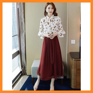 Set đầm chiffon in hoa thời trang  [TTBK]
