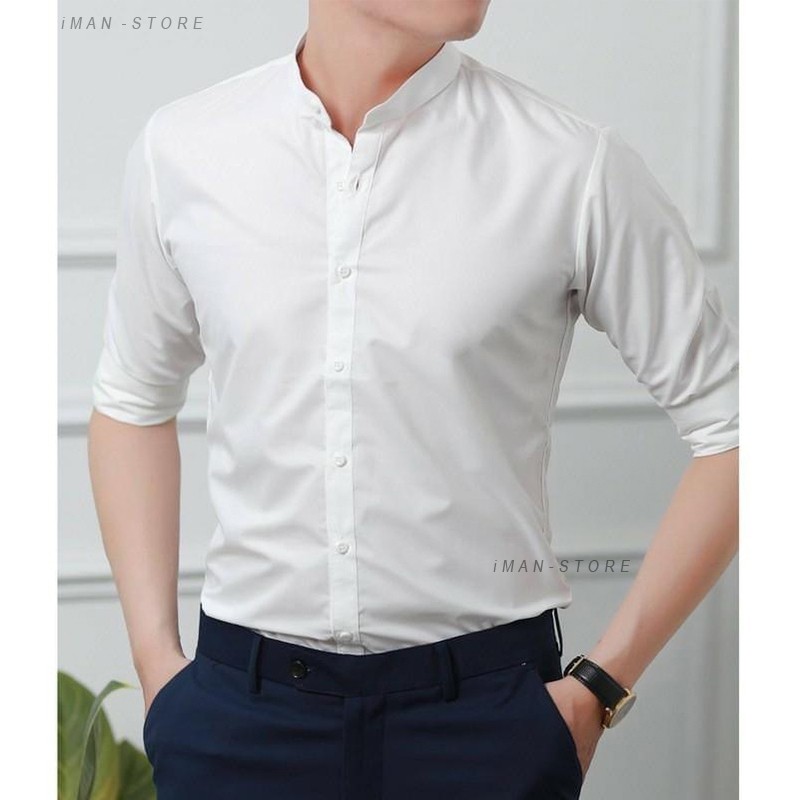Áo Sơ Mi Nam Cổ Tàu Dài Tay [Cao Cấp], Áo Sơ Mi Nam Hàn Quốc Vải Lụa Trơn Mềm Mịn, Thoáng Mát - iMan Store | BigBuy360 - bigbuy360.vn