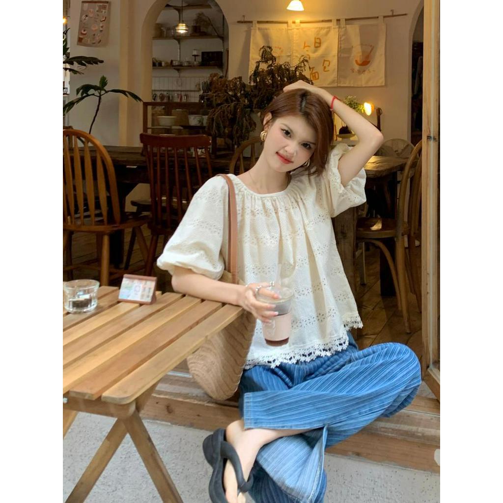 Áo Kiểu Tay Phồng Phối Ren Phong Cách Hàn Quốc Dễ Phối Đồ Thời Trang Mùa Hè 64182