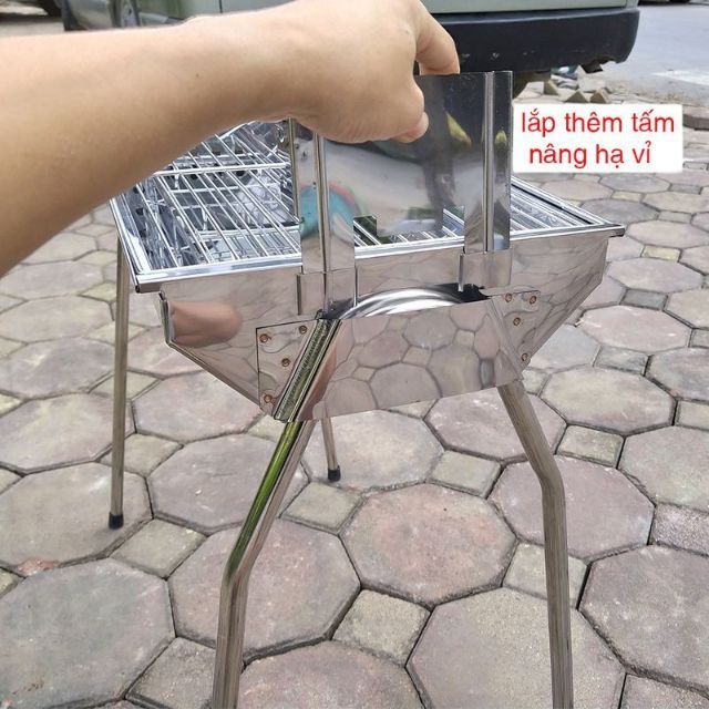 Bếp nướng than hoa thay đổi chiều cao cỡ ĐẠI, chất liệu INOX cao cấp.