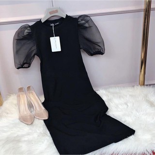 Váy body tay phối voan tơ