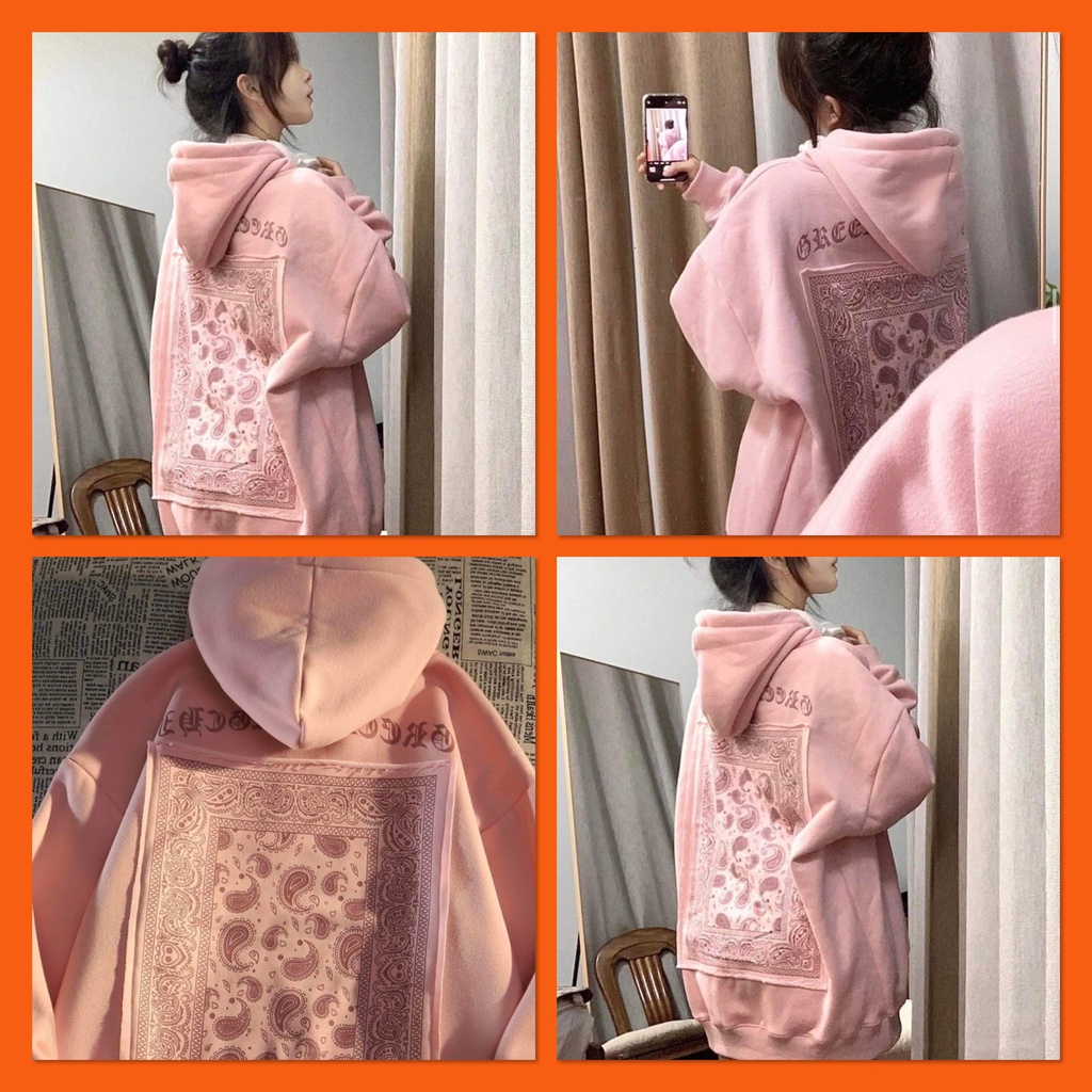 Áo Hoodie Hồng Bandana Nữ [FREESHIP] 🌸 Sweater thổ cẩm form rộng tay bồng, kiểu dáng vintage cá tính Ulzzang 🌸