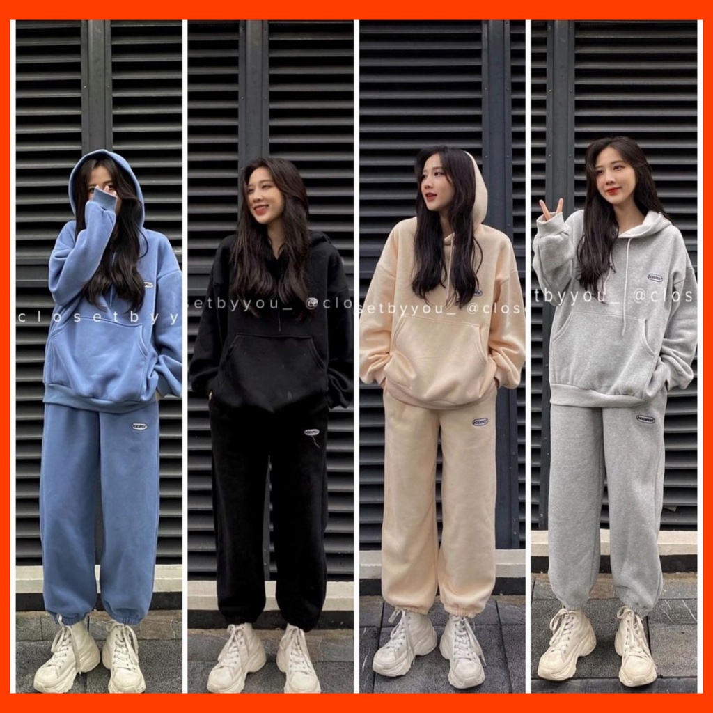 Bộ nỉ bông hoodies tag logo Indenpent 4 màu hàng Quảng Châu A2502N Nhung Nhớ