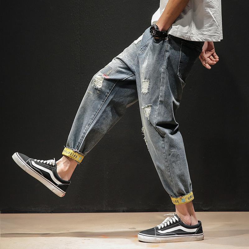 Quần Jeans Dài Rách Gối Thời Trang Dành Cho Nam Size Lớn