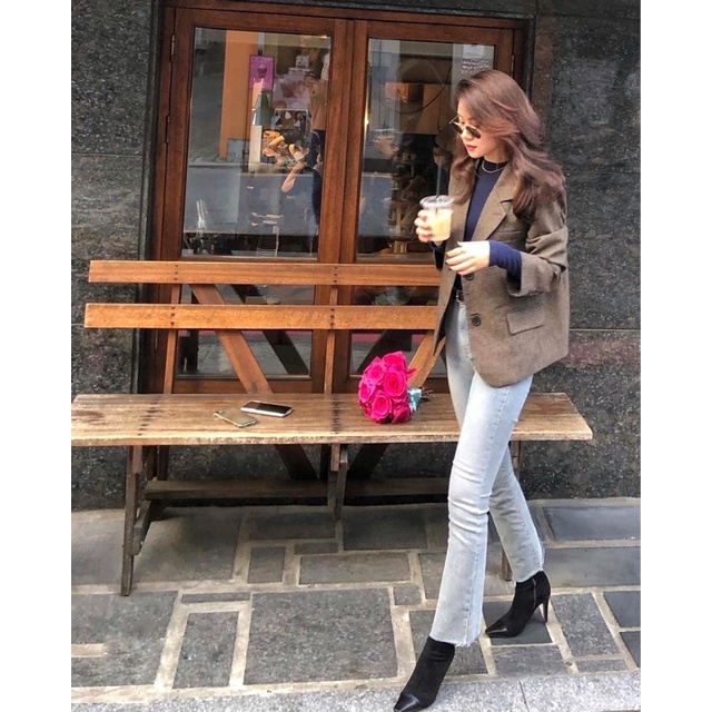 Quần jean lưng cao ống đứng form hàn | BigBuy360 - bigbuy360.vn