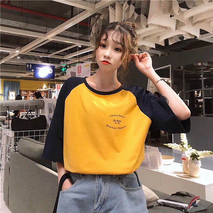 Áo thun 𝑭𝒓𝒆𝒆𝒔𝒉𝒊𝒑 Áo phông form rộng freesize dáng Unisex L08, mặc lớp, nhóm, cặp PHỐI TAY THÂN VÀNG in chữ PARIS 1996