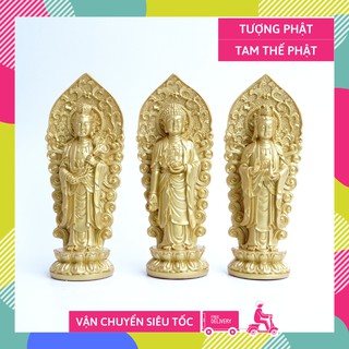 Bộ 3 tượng Tam Thế Phật Tây Phương Tam Thánh đứng nhũ vàng - Cao 18cm