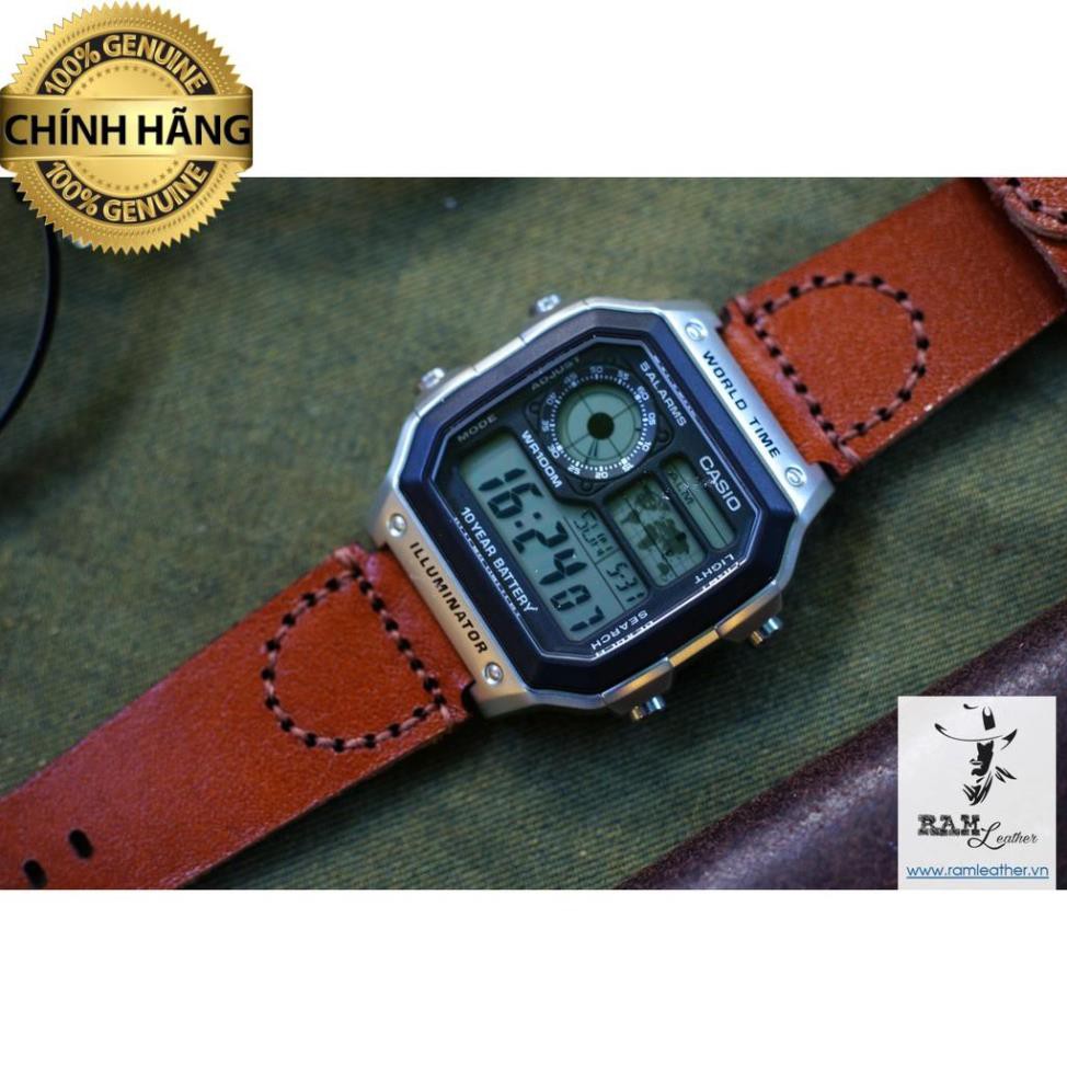 DÂY ĐỒNG HỒ CASIO AE1200 , SEIKO 5, ORIENT SK DA BÒ Ý NÂU ĐỎ SIMPLE VACHETTA - RAM LEATHER .