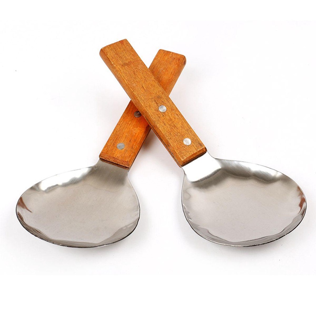 Vá Múc Cơm Bằng Thép Không Gỉ Tay Cầm Bằng Gỗ Dễ Vệ Sinh