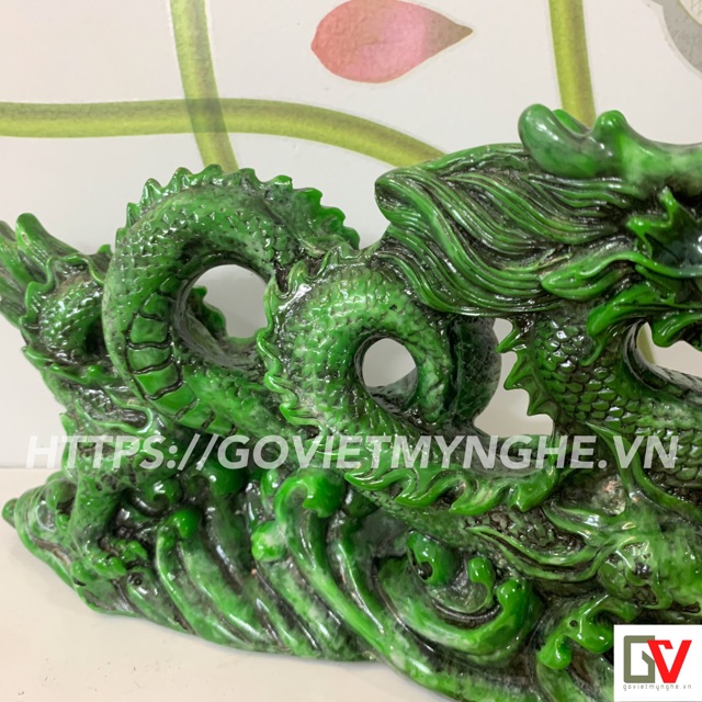 Tượng đá Rồng Phong Thủy trang trí phong thủy nhà cửa - Bàn làm việc - phòng khách - Dài 26cm - Màu xanh lục bích