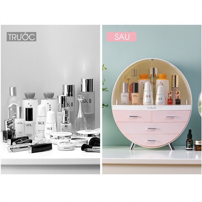 Kệ mỹ phẩm, skincare đồ dùng cá nhân cao cấp Owe - tặng kèm khay đựng son 8 ô sang trọng