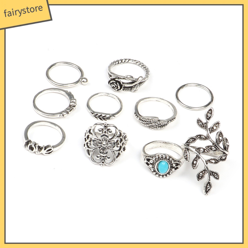 Bộ 10 Nhẫn Đeo Tay Phong Cách Retro Xinh Xắn