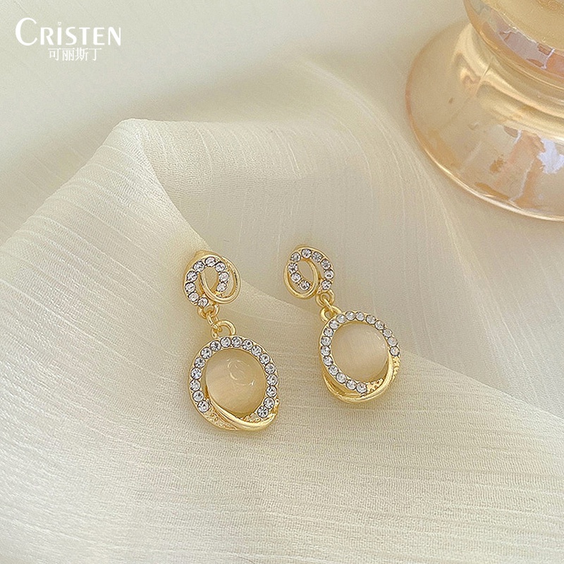 MOCHASHUBông tai kim cương khảm nhẹ sang trọng S925 bông tai opal 2023 phụ kiện thời trang nữ mới