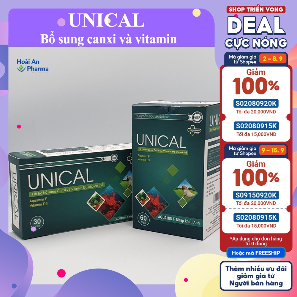 Viên uống canxi Unical bổ sung canxi và vitamin D3 cho cơ thể, sử dụng cho trẻ em, bà bầu và người lớn