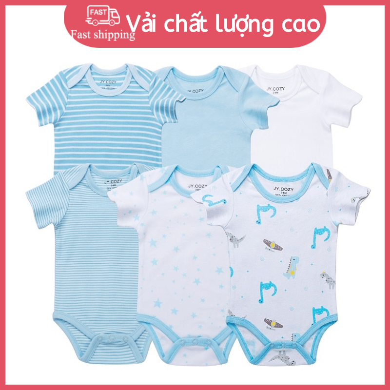 Bộ 6 áo liền quần sọc ngang 100% Cotton cho bé