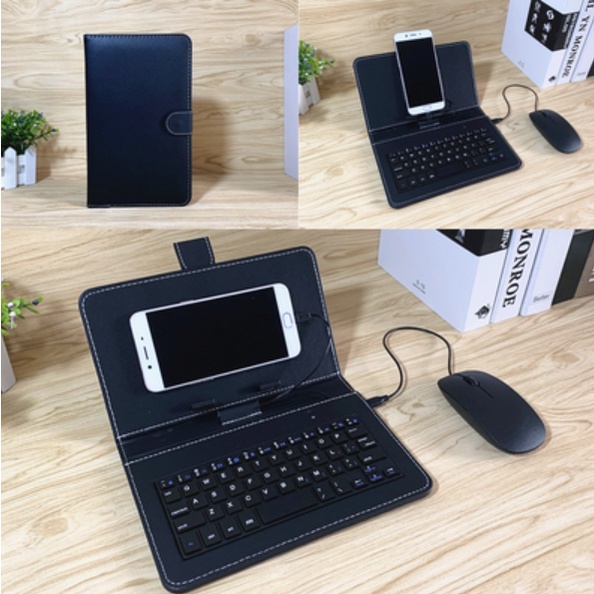 Bàn phím kết nối dây điện thoại,Android, Bao da nắp gập kiêm bàn phím tặng kèm chuột, type C. BH 1 đổi 1.