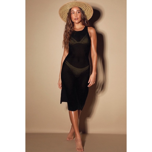 Đầm Midi Lưới Sát Nách Xẻ 2 Bên Hông Siêu Đẹp