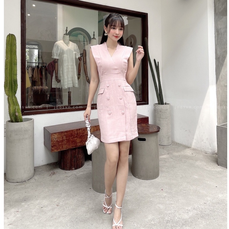 Đầm váy công sở cổ V dáng ôm thanh lịch thời trang - 2 màu Hồng/ Sand