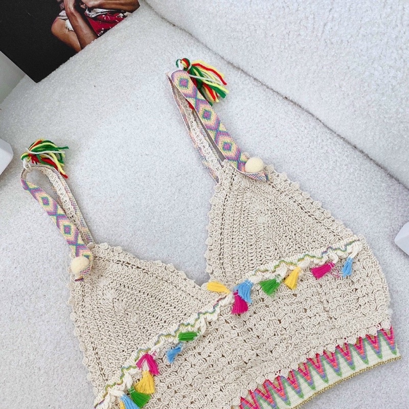 ÁO CROP 2S LEN MÓC HOẠ TIẾT