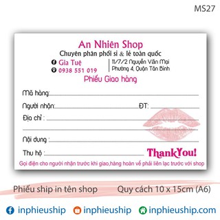 Phiếu giao hàng 400 tờ MS 27