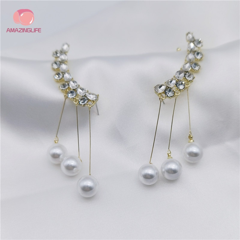 [Amazinglife] Bông Tai Đinh Tán Dáng Dài Đính Kim Cương Giả Phong Cách Hàn Quốc Tinh Tế Cho Nữ Dự Tiệc