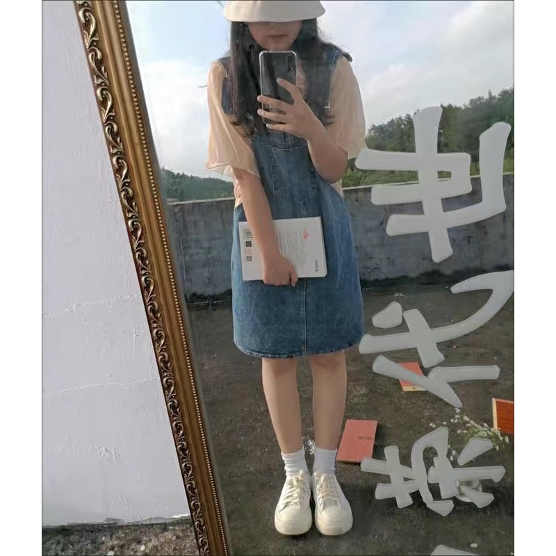 Yếm JEANS form suông rộng rãi cực kỳ thoải mái che khuyết điểm bụng