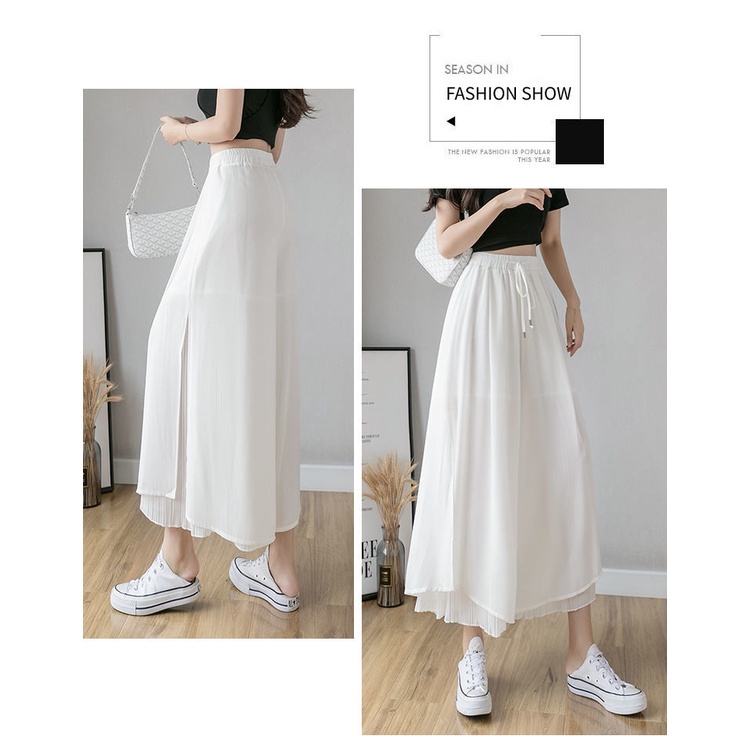 Quần ống rộng Lưng Cao Màu Đen Phong Cách Hàn Quốc Thời Trang Cho Nữ