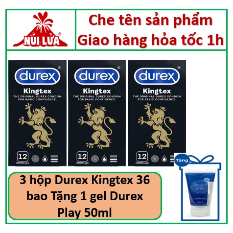 [COMBO] Mua 3 hộp bcs Durex Kingtex - 36 cái TẶNG 1 Gel Play 50ml