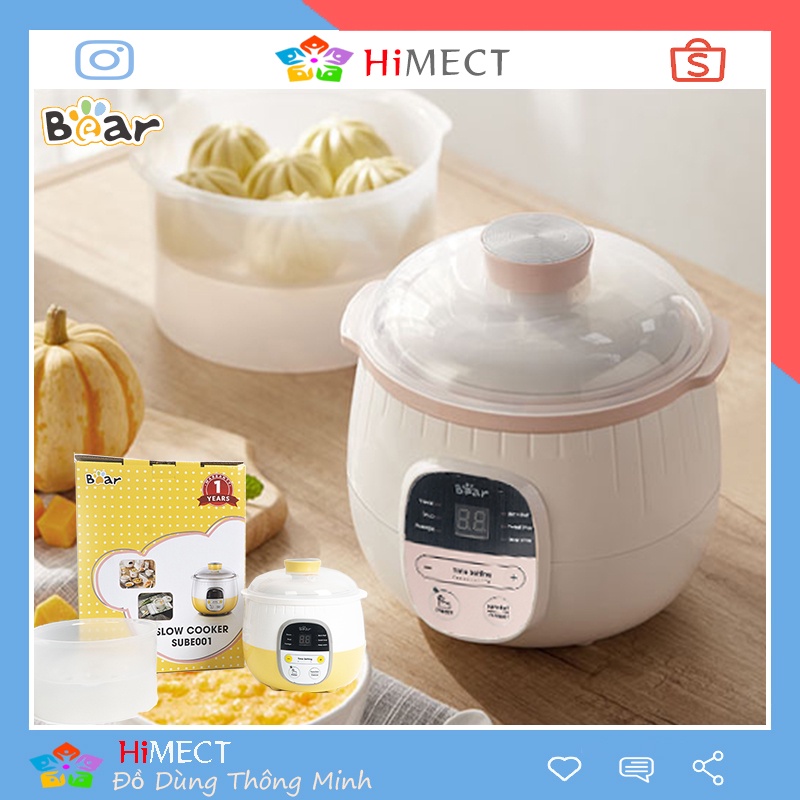 Nồi Nấu Cháo Chậm Cho Bé, Nồi Nấu Chậm Bear 0.8 Lít Ninh Hầm Cách Thủy Đa Năng Cao Cấp Sube001-Himect