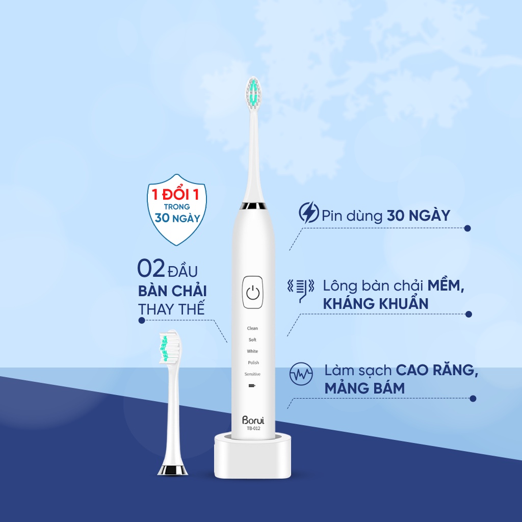 Bàn Chải Điện Tự Động Công Nghệ Sóng Âm Sonic X7, 5 Chế Độ Làm Sạch Sâu, Lông Mềm Chải Sạch Mảng Bám
