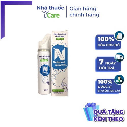 Dung dịch xịt mũi đẳng trương Nebusal spray 0.9% chai 50ml vệ sinh mũi hàng ngày giảm sưng viêm dịch nhày