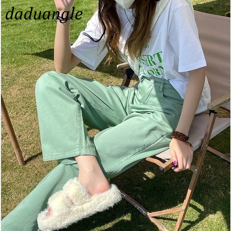 Quần jeans Daduhey lưng cao ống rộng size lớn tùy chọn màu thời trang cho nữ