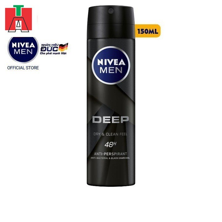 80027-Xịt ngăn mùi NIVEA MEN Deep than đen hoạt tính 150ml