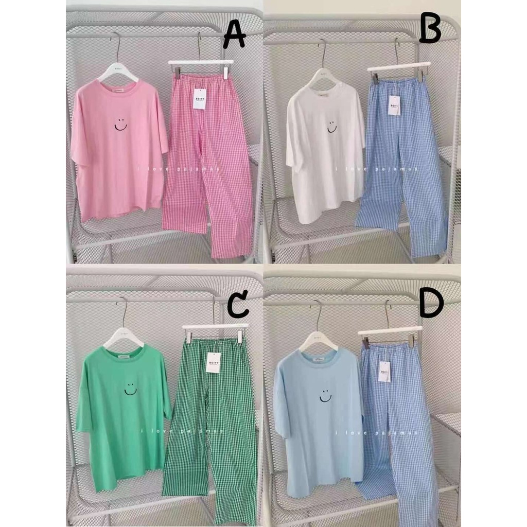 [CÓ SẴN]Set đồ ngủ áo phông trắng quần dài caro bộ ngủ Hàn Quốc, cute dễ thương | BigBuy360 - bigbuy360.vn